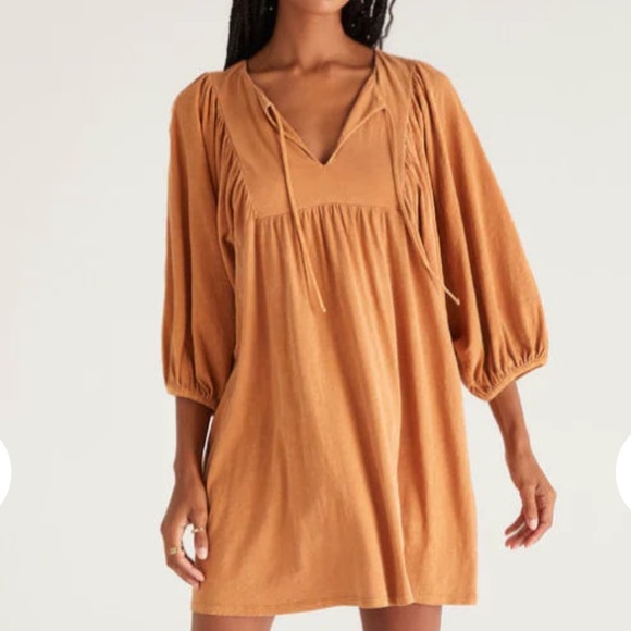 Z Supply Ventura Mini Dress M Mustard Yellow Romantic Boho Flare Date Night - Picture 1 of 13